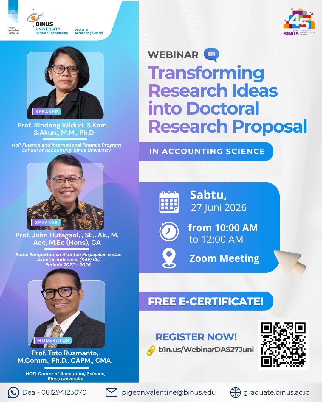 DAS Dorong Pengembangan Riset Doktoral melalui Webinar “Transforming Research Ideas into Doctoral Research Proposal in Accounting Science”